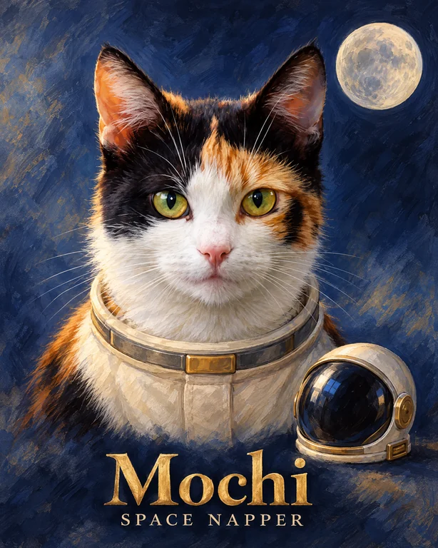 A cat portrait in the Astronaut Cat design.